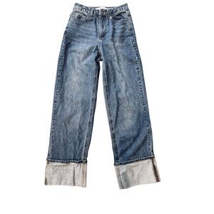 Tinseltown Wide Leg Cuffed Jeans Size 0 High Rise Denim 30” Inseam